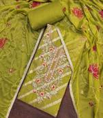 Women's green silk handwork unstitched dress material