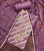 Women's lavender silk handwork unstitched dress material