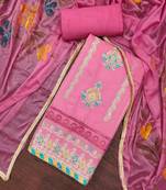 Women's pink premium roman cotton embroidered unstitched dress material
