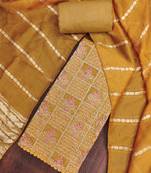 Women's mustard silk embroidered unstitched dress material