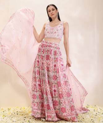 multicolor Floral printed georgette Lehenga 1