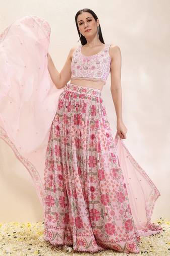 multicolor Floral printed georgette Lehenga
