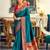Women's teal soft silk woven saree with unstitched silk blouse piece