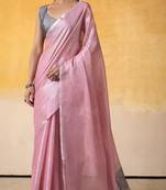 Women's pink tissue silk solid  saree with unstitched silk blouse piece