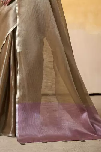 Women's brown tissue silk blend solid  saree with unstitched silk blend blouse piece