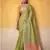 Women's parrot green tissue silk blend solid  saree with unstitched silk blend blouse piece