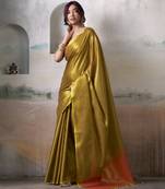 Women's gold tissue silk solid  saree with unstitched silk blouse piece