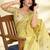 Women's yellow linen silk woven  saree with unstitched silk blouse piece