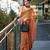 Women's orange silk blend woven  saree with unstitched silk blouse piece