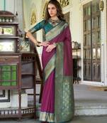 Women's wine soft silk zari woven  saree with unstitched silk blouse piece