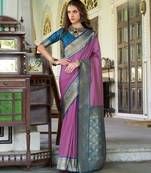 Women's onion soft silk zari woven  saree with unstitched silk blouse piece