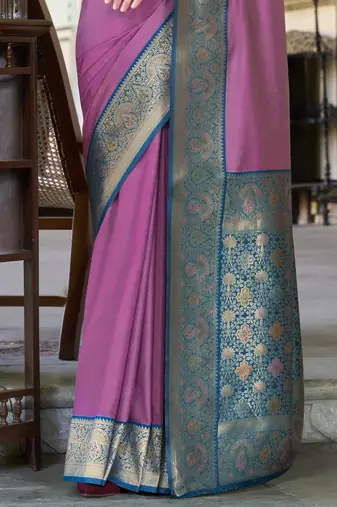 Women's onion soft silk blend zari woven saree with unstitched silk blend blouse piece