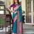 Women's teal soft silk zari woven  saree with unstitched silk blouse piece