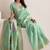 Women's sea green soft linen jacquard saree with unstitched silk blouse piece