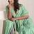 Women's sea green soft linen jacquard saree with unstitched silk blouse piece
