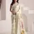 Women's cream soft linen jacquard saree with unstitched silk blend blouse piece