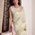 Women's cream soft linen jacquard saree with unstitched silk blouse piece