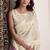 Women's cream soft linen jacquard saree with unstitched silk blouse piece