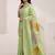 Women's pista soft linen jacquard saree with unstitched silk blend blouse piece