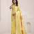 Women's yellow soft linen jacquard saree with unstitched silk blouse piece