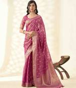 Women's rani silk blend zari woven saree with unstitched silk blouse piece