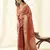 Women's rust silk blend zari woven saree with unstitched silk blend blouse piece