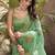 Women's sea green tissue silk zari woven saree with unstitched silk blouse piece