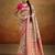 Women's cream tissue silk kalamkari saree with unstitched silk blouse piece