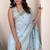 Women's blue linen silk woven saree with unstitched silk blouse piece