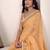 Women's orange linen silk woven saree with unstitched silk blouse piece