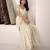 Women's cream linen silk woven saree with unstitched silk blouse piece