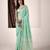 Women's turquoise linen silk woven saree with unstitched silk blouse piece