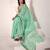 Women's turquoise linen silk woven saree with unstitched silk blouse piece