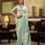 Women's turquoise satin banarasi silk saree with unstitched silk blouse piece