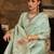 Women's turquoise satin banarasi silk saree with unstitched silk blouse piece