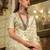 Women's cream satin banarasi silk saree with unstitched silk blouse piece