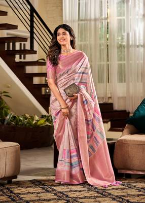 Women's onion handloom silk blend saree with unstitched silk blend blouse piece 1