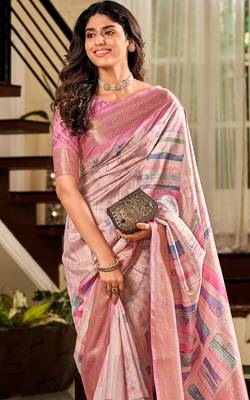 Women's onion handloom silk blend saree with unstitched silk blend blouse piece 2