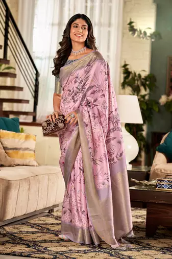 Women's baby pink handloom silk saree with unstitched silk blouse piece