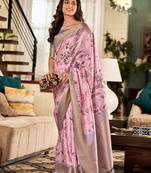 Women's baby pink handloom silk saree with unstitched silk blouse piece