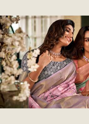 Women's baby pink handloom silk blend saree with unstitched silk blend blouse piece 4