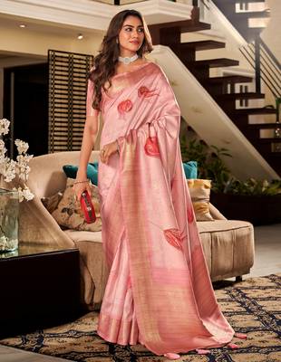 Women's onion handloom silk blend saree with unstitched silk blend blouse piece 1