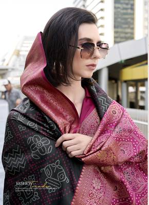 Women's black soft silk blend bandhani saree with unstitched silk blend blouse piece 4