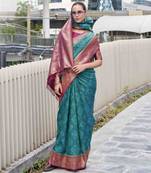 Women's rama soft silk bandhani saree with unstitched silk blouse piece