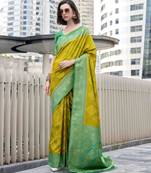 Women's neon soft silk bandhani saree with unstitched silk blouse piece