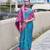 Women's teal soft silk bandhani saree with unstitched silk blouse piece