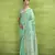 Women's turquoise linen silk blend woven saree with unstitched silk blend blouse piece
