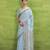 Women's blue linen silk woven saree with unstitched silk blouse piece