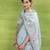 Women's blue linen silk woven saree with unstitched silk blouse piece