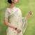 Women's cream linen silk woven saree with unstitched silk blouse piece